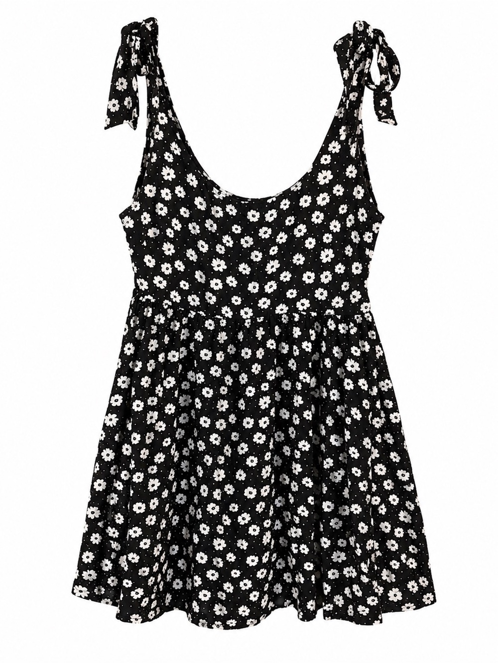 Forever 21 Black & White Daisy Tie-Shoulder Mini Dress